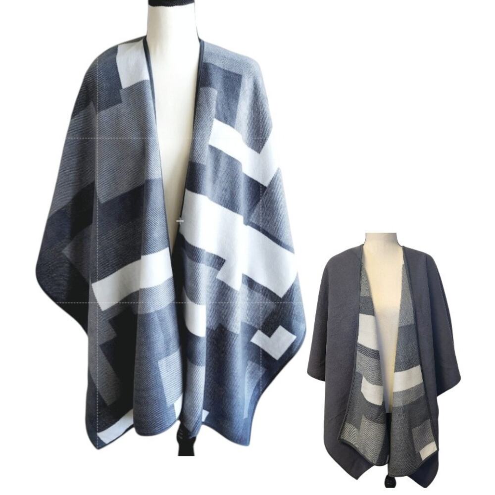 Oversized Reversible Color Block Gray White Wrap … - image 1